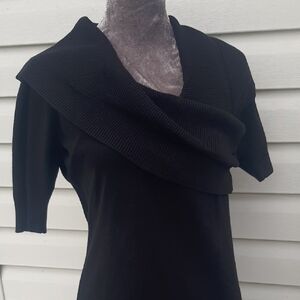 Le Chateau🖤Chic Black Midi FITTed Sweater Dress 3/4 Length Sleeves Size M